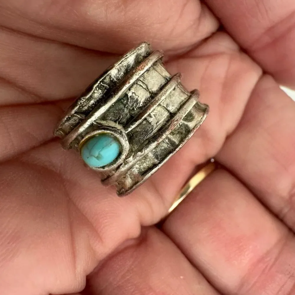 Vintage Heavy Brutalist Artesian Turquoise Statement Band Ring Size Size 6